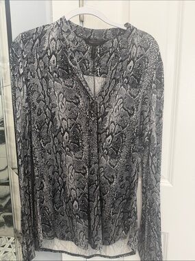 BCBG Black & Gray Snake-Print Button-Down Shirt
